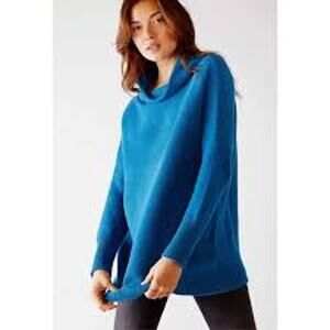 Free People Ottoman Slouchy Tunic Sweater Mock Oversized Tropical Bay Blue Small